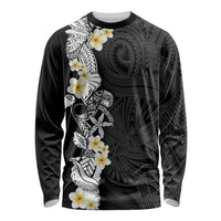 Black Samoa Tattoo Long Sleeve Shirt Plumeria Samoan Ocean Tatau Pattern - Polynesian Pride