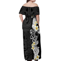 Black Samoa Tattoo Off Shoulder Maxi Dress Plumeria Samoan Ocean Tatau Pattern - Polynesian Pride