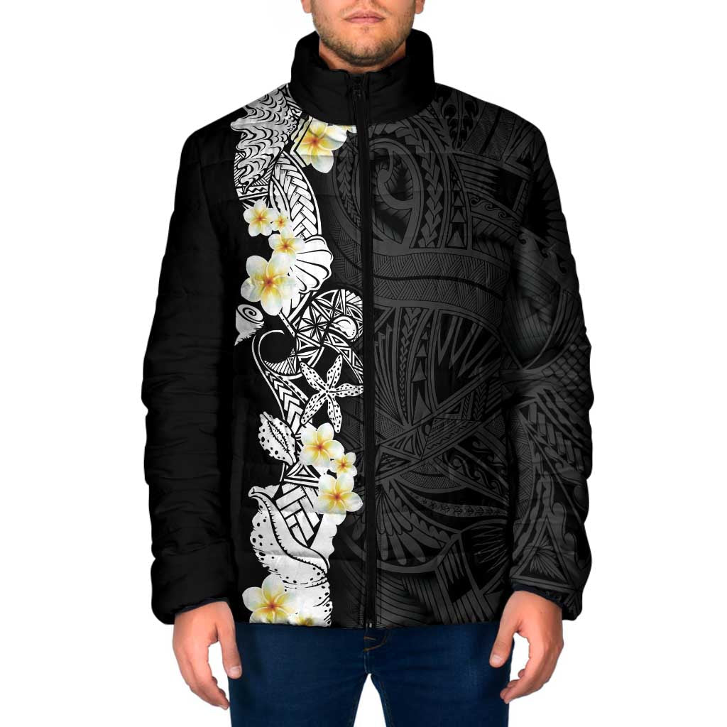Black Samoa Tattoo Padded Jacket Plumeria Samoan Ocean Tatau Pattern - Polynesian Pride