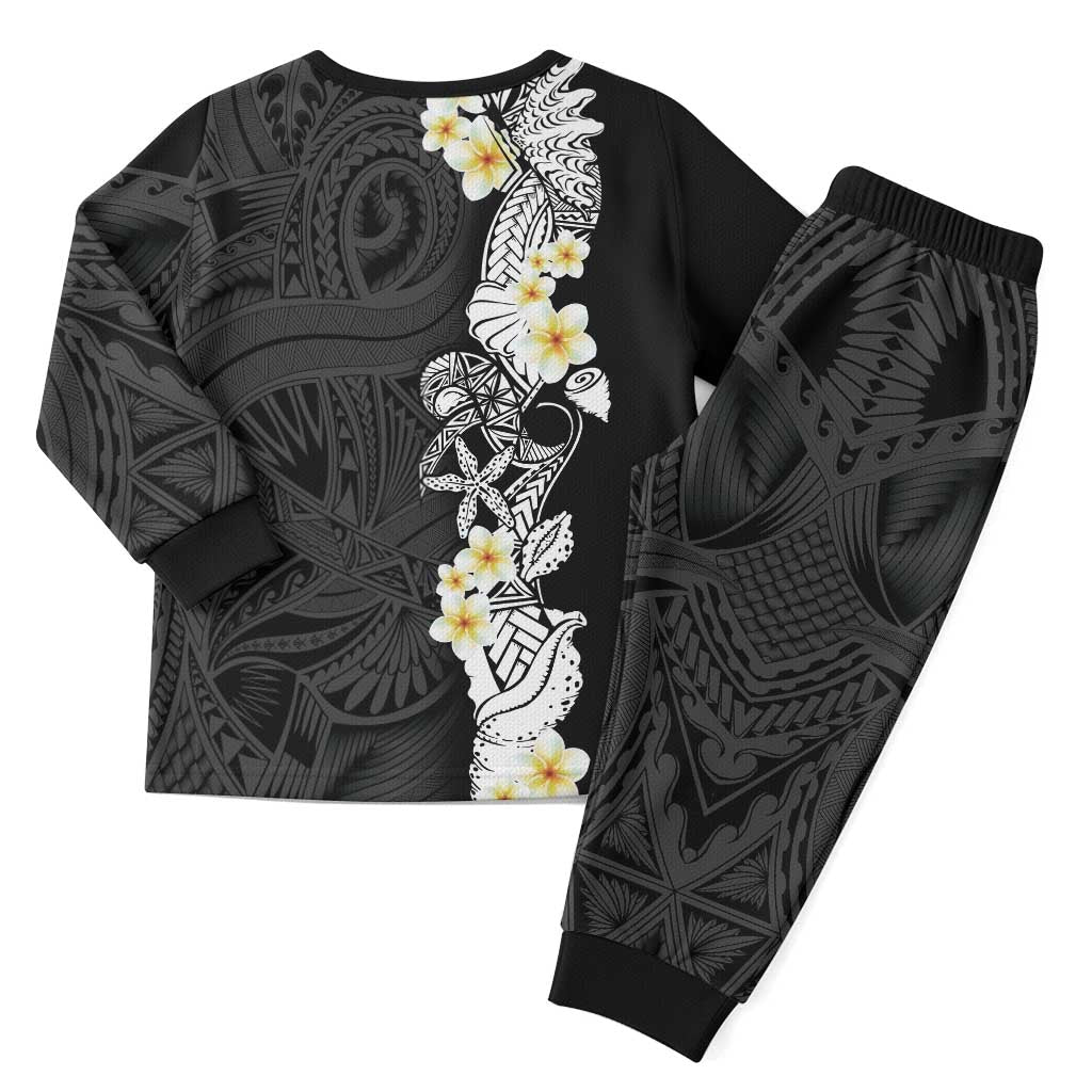 Black Samoa Tattoo Christmas Pajama Set Plumeria Samoan Ocean Tatau Pattern - Polynesian Pride