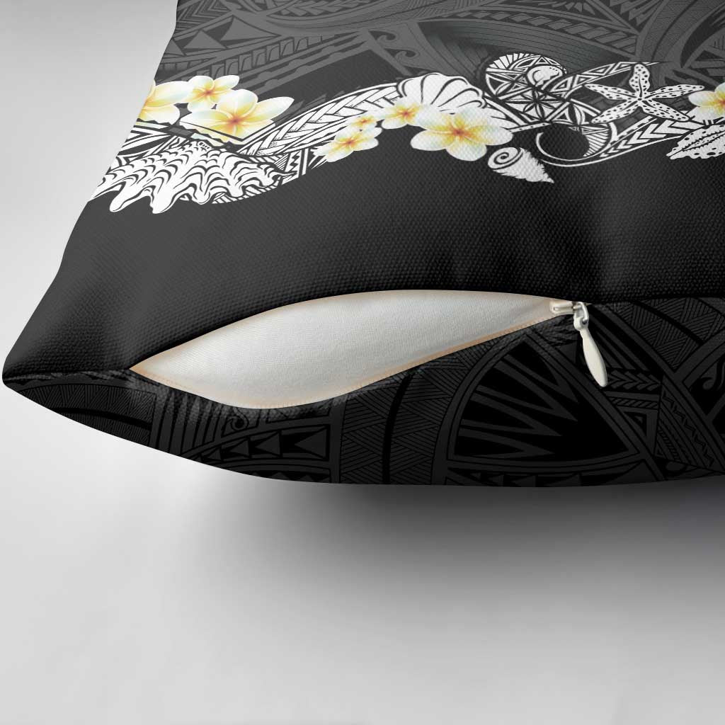 Black Samoa Tattoo Pillow Cover Plumeria Samoan Ocean Tatau Pattern - Polynesian Pride