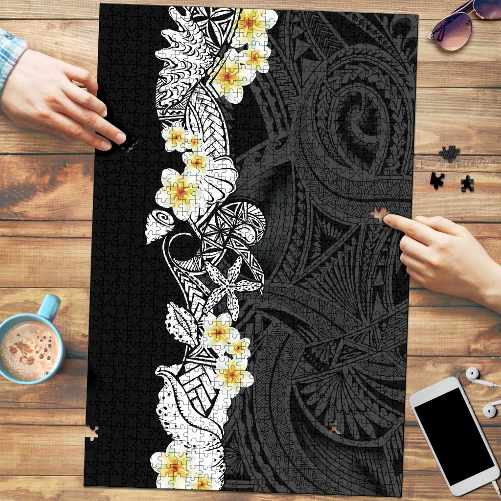 Black Samoa Tattoo Puzzle Plumeria Samoan Ocean Tatau Pattern - Polynesian Pride