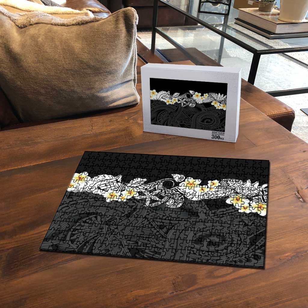 Black Samoa Tattoo Puzzle Plumeria Samoan Ocean Tatau Pattern - Polynesian Pride
