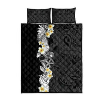 Black Samoa Tattoo Quilt Bed Set Plumeria Samoan Ocean Tatau Pattern - Polynesian Pride