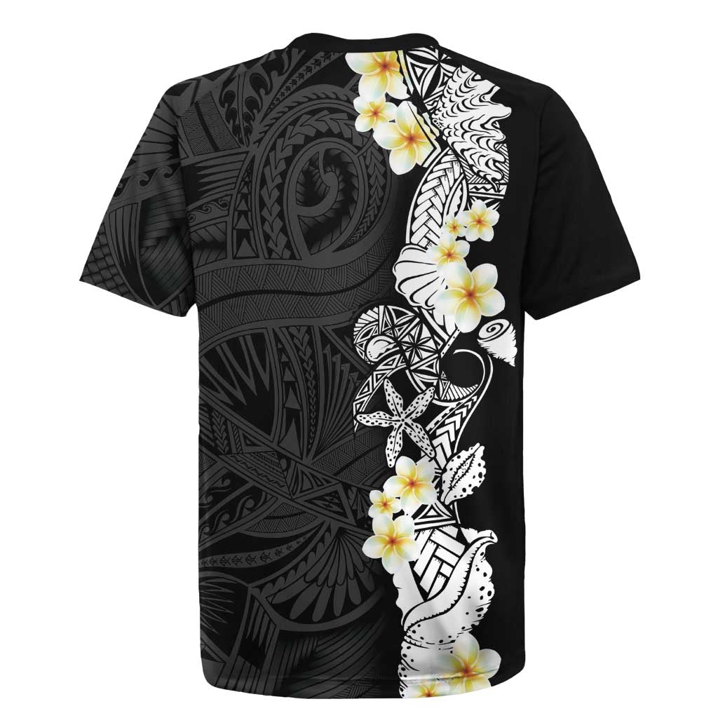 Black Samoa Tattoo Rugby Jersey Plumeria Samoan Ocean Tatau Pattern - Polynesian Pride