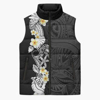 Black Samoa Tattoo Sleeveless Puffer Jacket Plumeria Samoan Ocean Tatau Pattern - Polynesian Pride