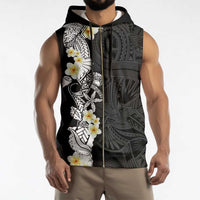 Black Samoa Tattoo Sleeveless Zip Hoodie Plumeria Samoan Ocean Tatau Pattern - Polynesian Pride