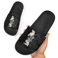 Black Samoa Tattoo Slide Sandals Plumeria Samoan Ocean Tatau Pattern - Polynesian Pride