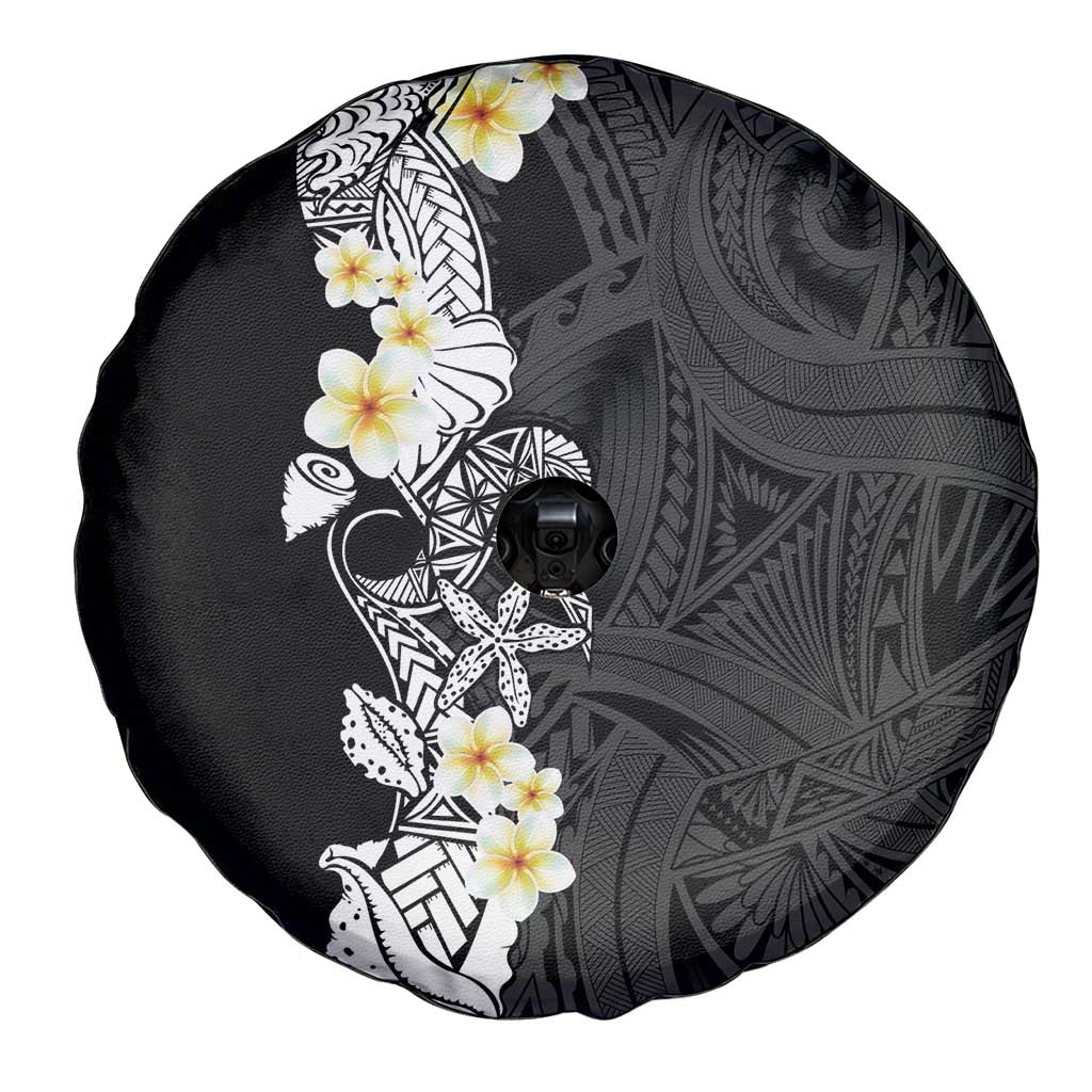 Black Samoa Tattoo Spare Tire Cover Plumeria Samoan Ocean Tatau Pattern - Polynesian Pride
