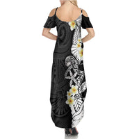Black Samoa Tattoo Summer Maxi Dress Plumeria Samoan Ocean Tatau Pattern - Polynesian Pride