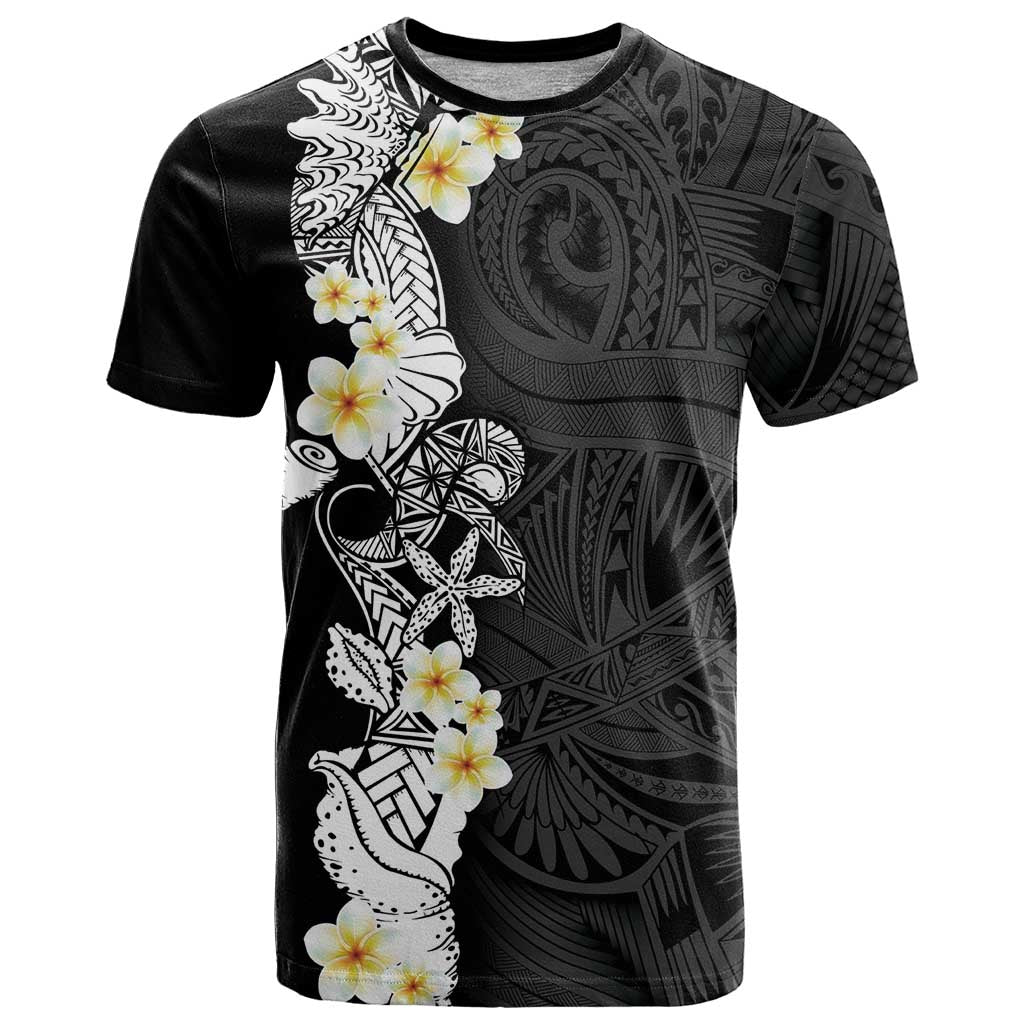 Black Samoa Tattoo T Shirt Plumeria Samoan Ocean Tatau Pattern - Polynesian Pride