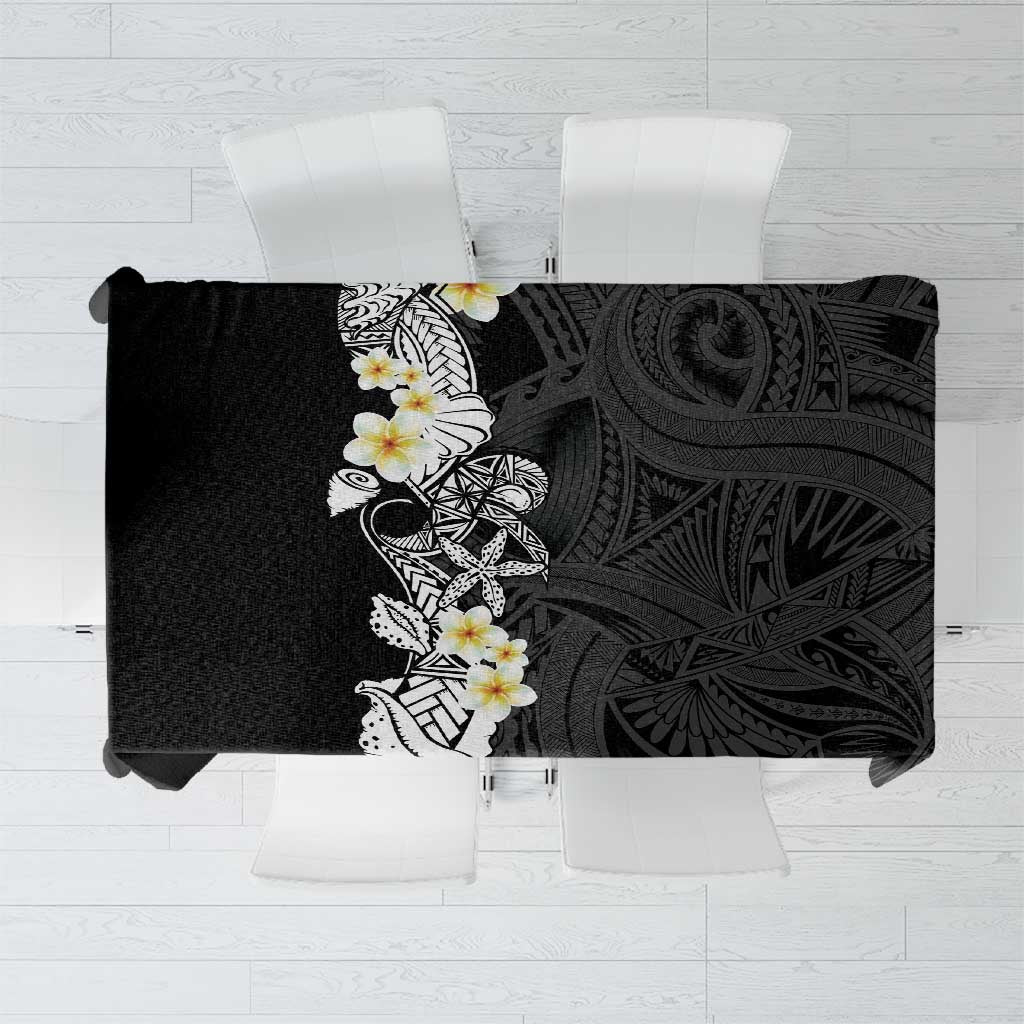 Black Samoa Tattoo Tablecloth Plumeria Samoan Ocean Tatau Pattern - Polynesian Pride