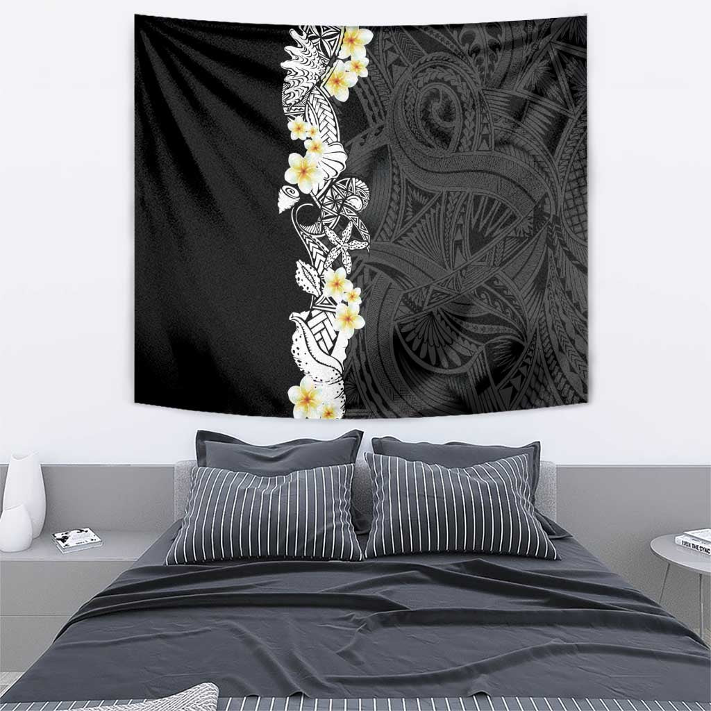 Black Samoa Tattoo Tapestry Plumeria Samoan Ocean Tatau Pattern - Polynesian Pride