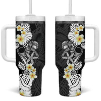 Black Samoa Tattoo Tumbler With Handle Plumeria Samoan Ocean Tatau Pattern - Polynesian Pride