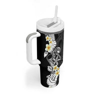 Black Samoa Tattoo Tumbler With Handle Plumeria Samoan Ocean Tatau Pattern - Polynesian Pride
