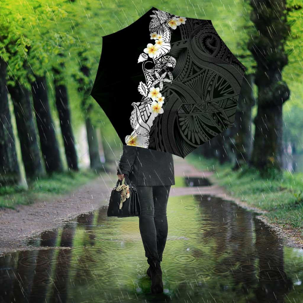Black Samoa Tattoo Umbrella Plumeria Samoan Ocean Tatau Pattern - Polynesian Pride