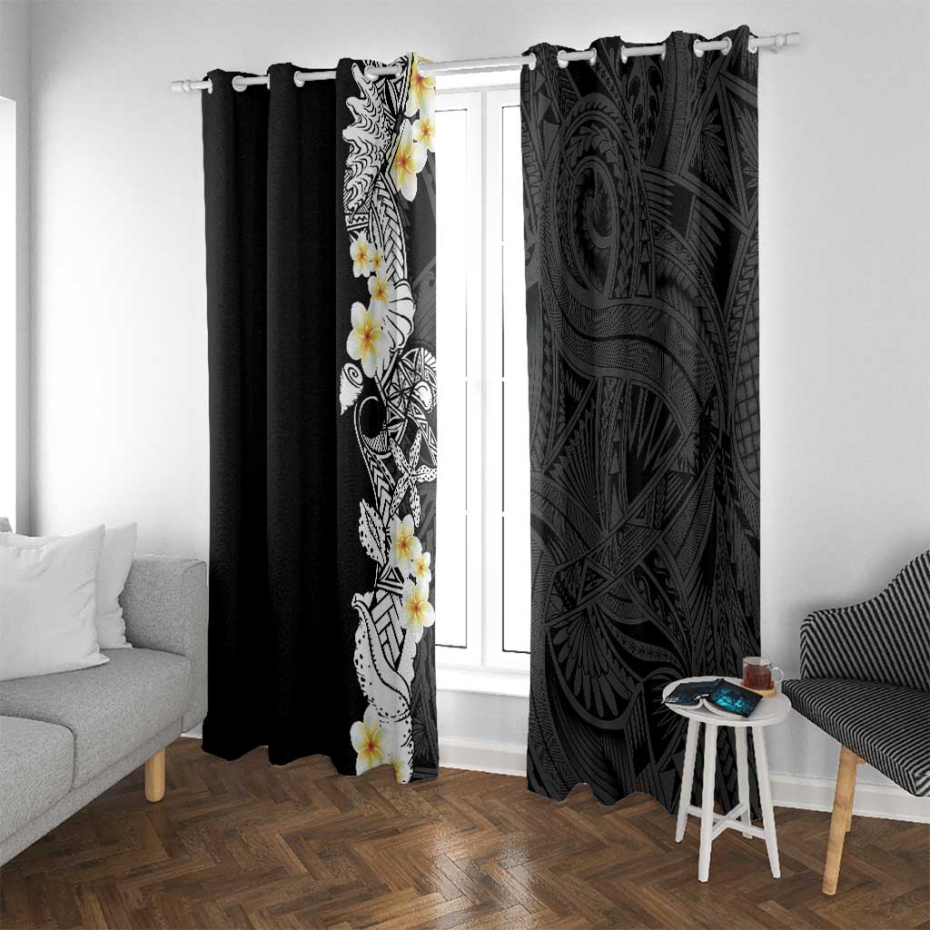 Black Samoa Tattoo Window Curtain Plumeria Samoan Ocean Tatau Pattern - Polynesian Pride