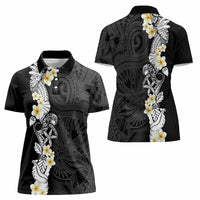 Black Samoa Tattoo Women Polo Shirt Plumeria Samoan Ocean Tatau Pattern - Polynesian Pride