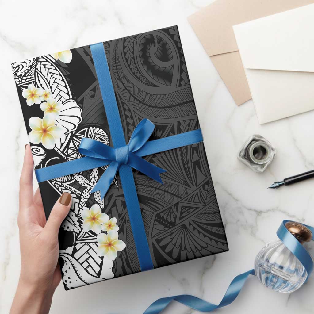Black Samoa Tattoo Wrapping Paper Plumeria Samoan Ocean Tatau Pattern - Polynesian Pride