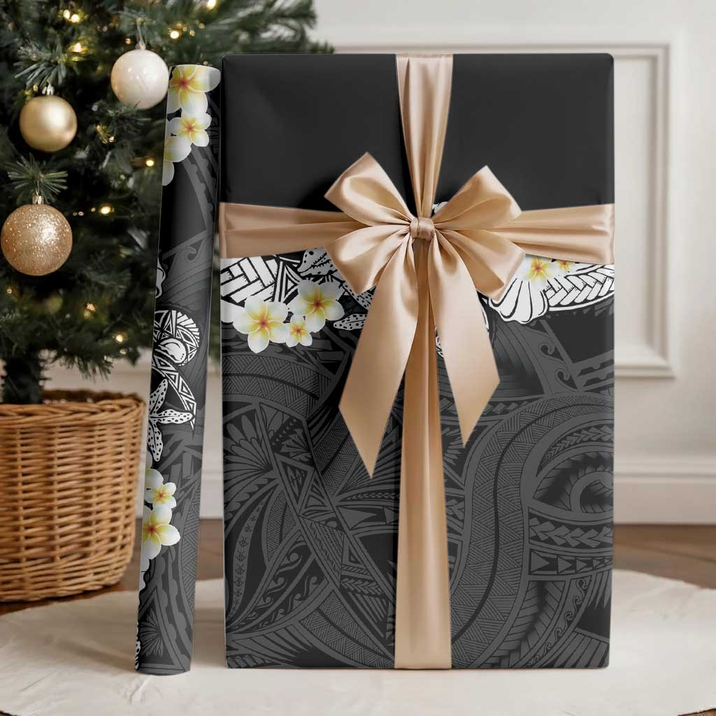 Black Samoa Tattoo Wrapping Paper Plumeria Samoan Ocean Tatau Pattern - Polynesian Pride