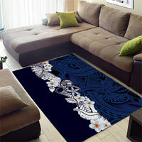 Blue Samoa Tattoo Area Rug Plumeria Samoan Ocean Tatau Pattern - Polynesian Pride