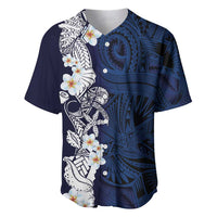Blue Samoa Tattoo Baseball Jersey Plumeria Samoan Ocean Tatau Pattern - Polynesian Pride