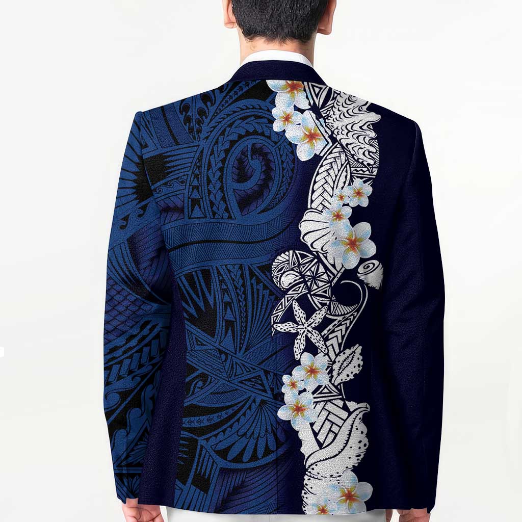 Blue Samoa Tattoo Blazer Plumeria Samoan Ocean Tatau Pattern - Polynesian Pride