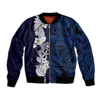 Blue Samoa Tattoo Bomber Jacket Plumeria Samoan Ocean Tatau Pattern - Polynesian Pride