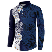 Blue Samoa Tattoo Button Sweatshirt Plumeria Samoan Ocean Tatau Pattern - Polynesian Pride