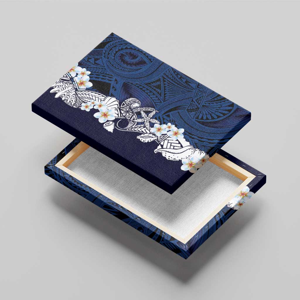 Blue Samoa Tattoo Canvas Wall Art Plumeria Samoan Ocean Tatau Pattern - Polynesian Pride