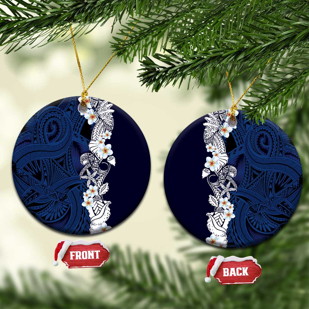 Blue Samoa Tattoo Ceramic Ornament Plumeria Samoan Ocean Tatau Pattern - Polynesian Pride