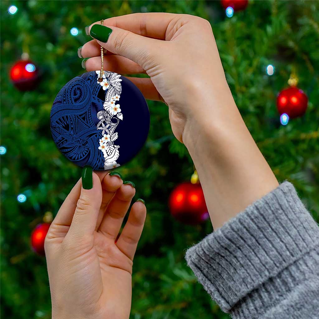 Blue Samoa Tattoo Ceramic Ornament Plumeria Samoan Ocean Tatau Pattern - Polynesian Pride