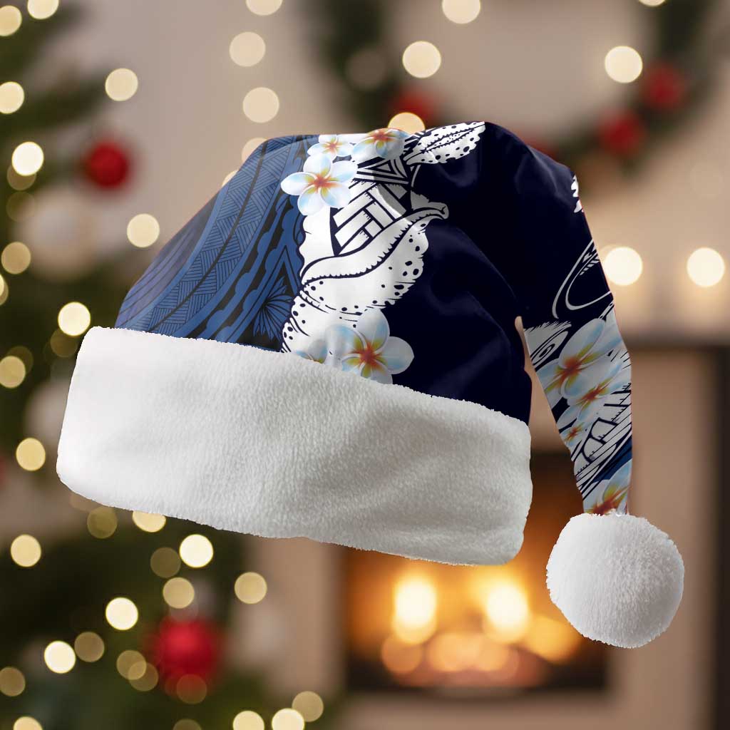 Blue Samoa Tattoo Christmas Santa Hat Plumeria Samoan Ocean Tatau Pattern - Polynesian Pride