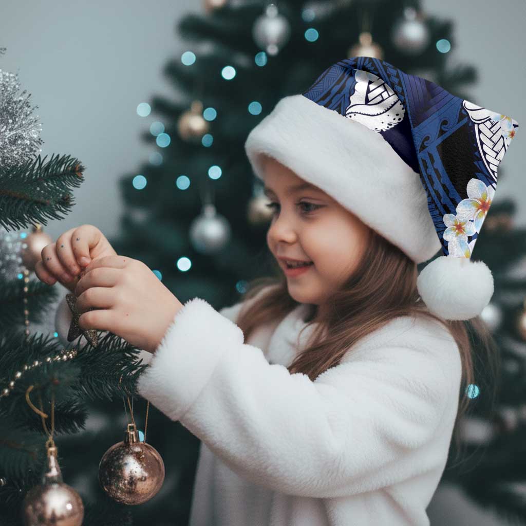 Blue Samoa Tattoo Christmas Santa Hat Plumeria Samoan Ocean Tatau Pattern - Polynesian Pride