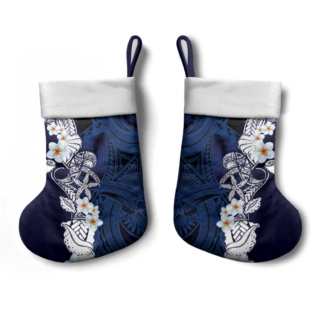 Blue Samoa Tattoo Christmas Stocking Plumeria Samoan Ocean Tatau Pattern - Polynesian Pride