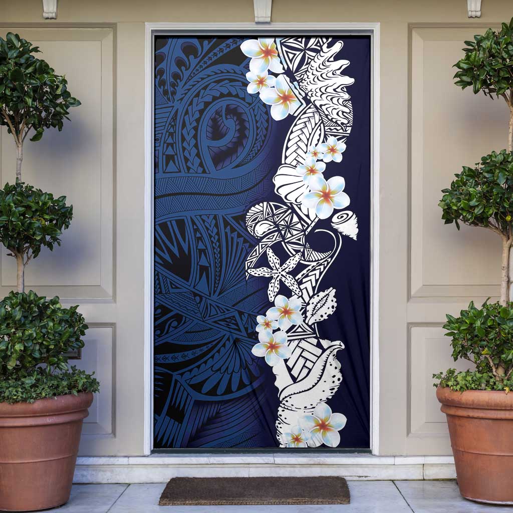 Blue Samoa Tattoo Door Cover Plumeria Samoan Ocean Tatau Pattern - Polynesian Pride