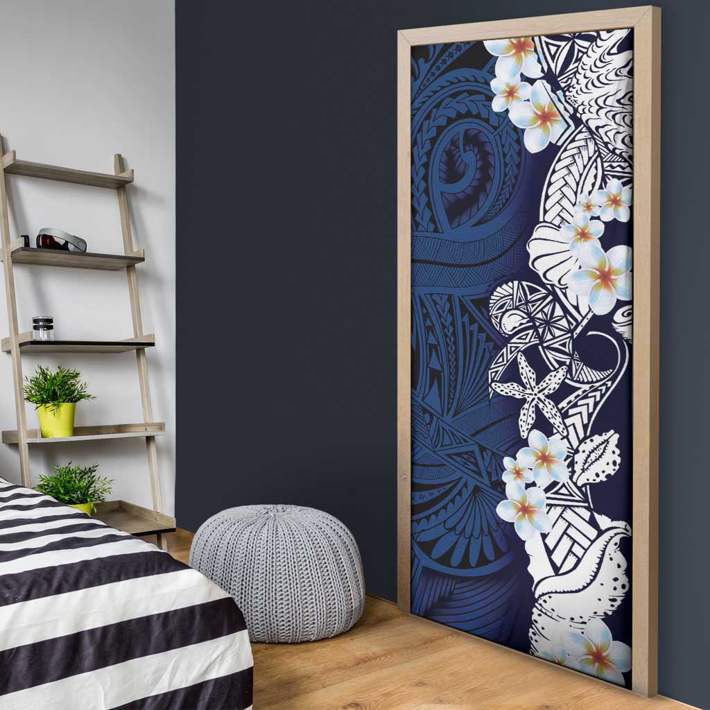 Blue Samoa Tattoo Door Cover Plumeria Samoan Ocean Tatau Pattern - Polynesian Pride