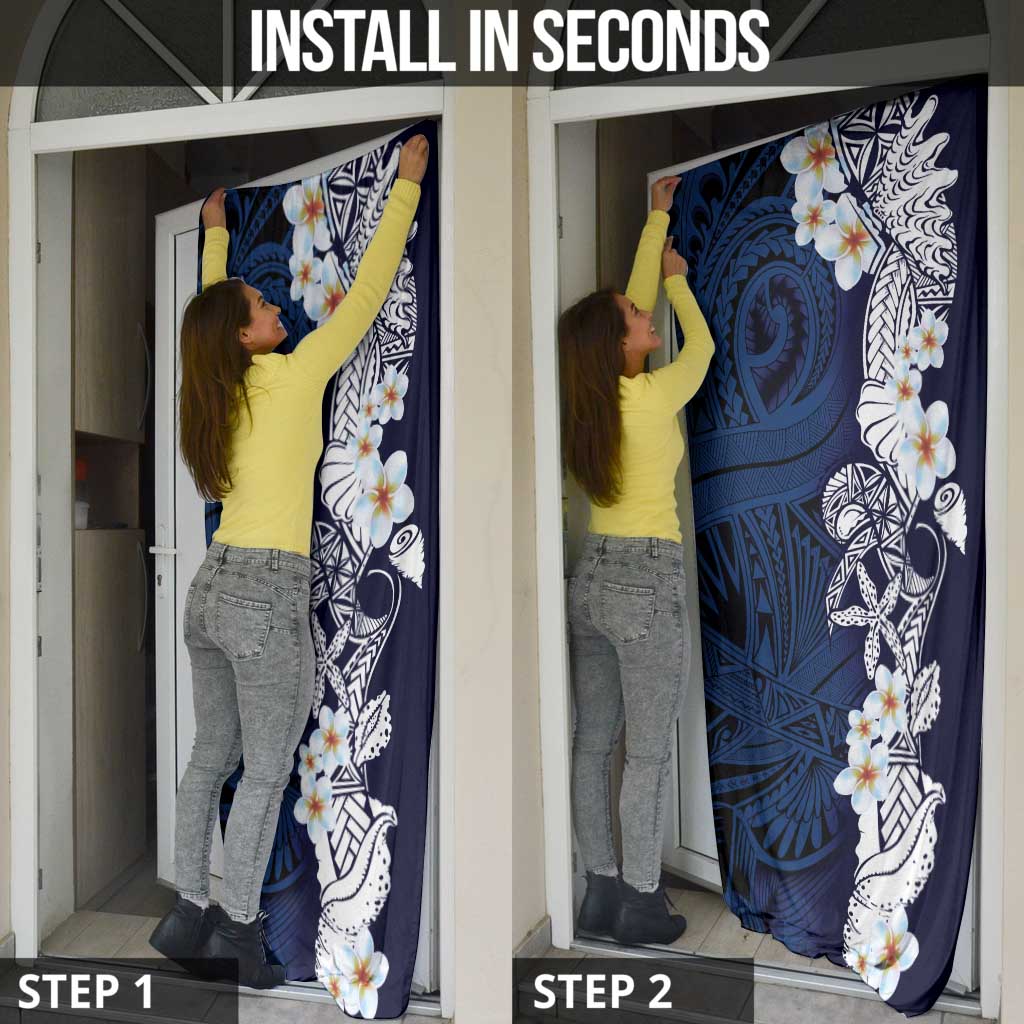Blue Samoa Tattoo Door Cover Plumeria Samoan Ocean Tatau Pattern - Polynesian Pride