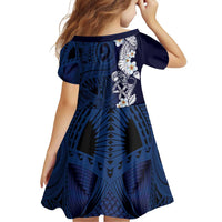 Blue Samoa Tattoo Family Matching Off Shoulder Short Dress and Hawaiian Shirt Plumeria Samoan Ocean Tatau Pattern - Polynesian Pride