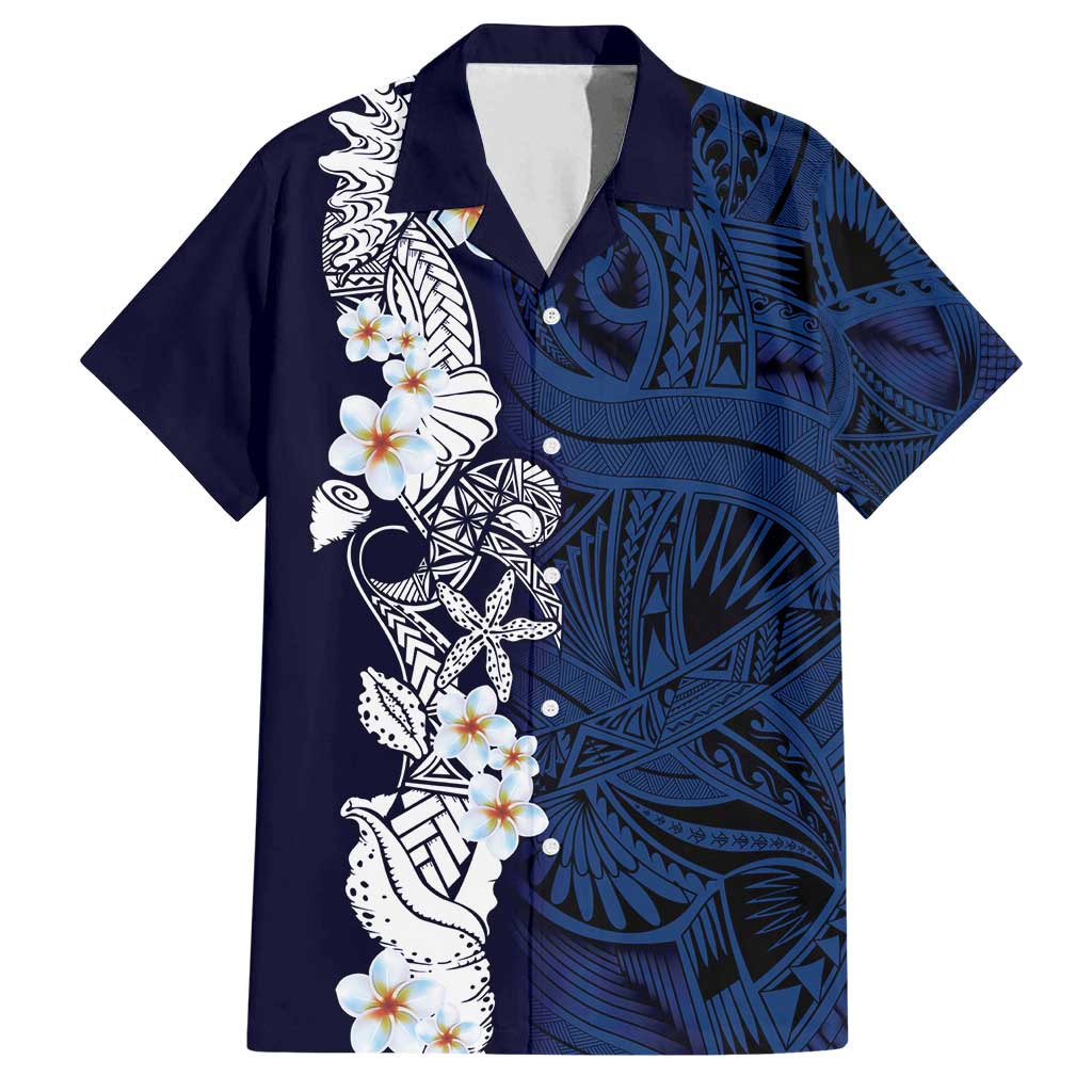 Blue Samoa Tattoo Family Matching Tank Maxi Dress and Hawaiian Shirt Plumeria Samoan Ocean Tatau Pattern - Polynesian Pride