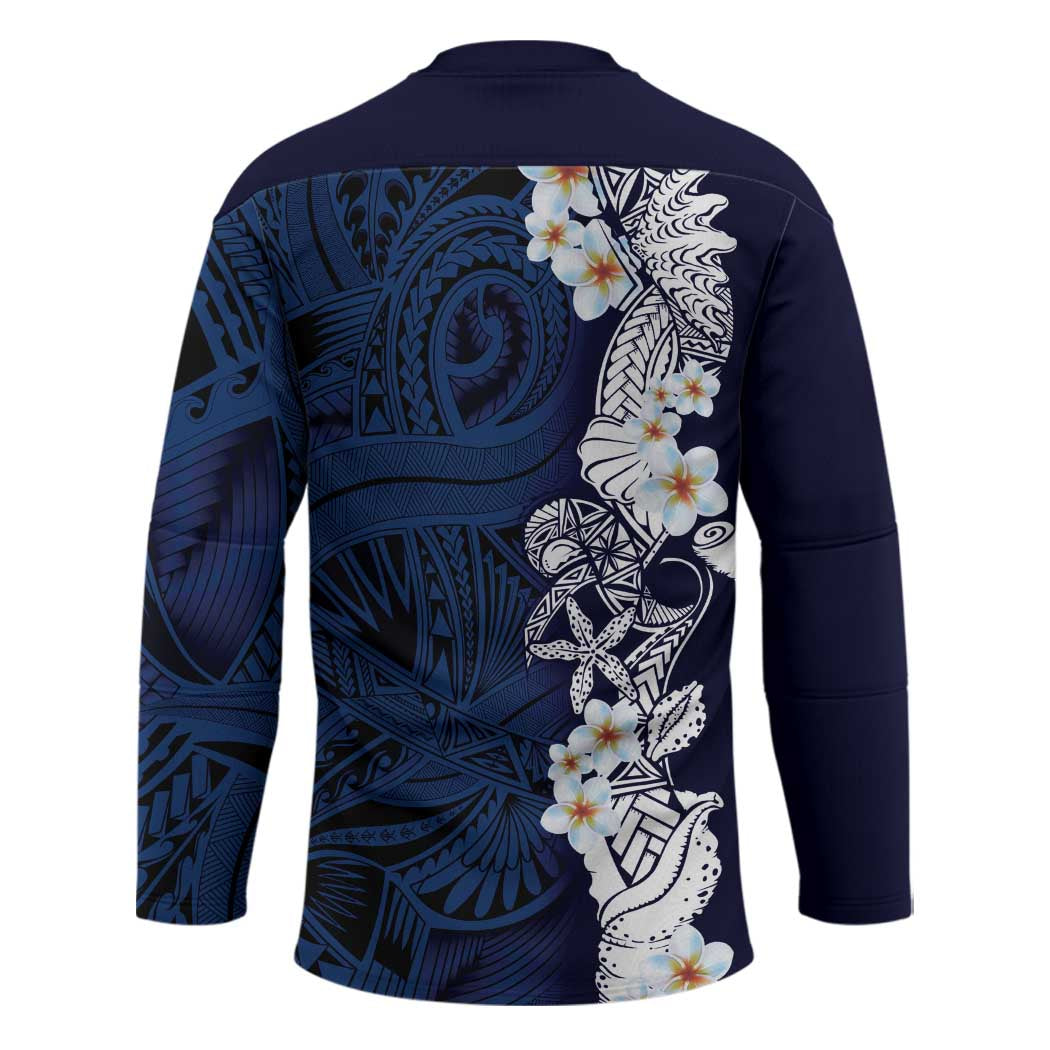 Blue Samoa Tattoo Hockey Jersey Plumeria Samoan Ocean Tatau Pattern - Polynesian Pride