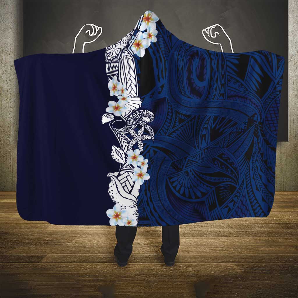 Blue Samoa Tattoo Hooded Blanket Plumeria Samoan Ocean Tatau Pattern - Polynesian Pride