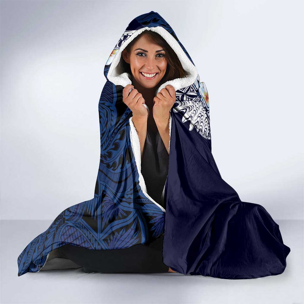 Blue Samoa Tattoo Hooded Blanket Plumeria Samoan Ocean Tatau Pattern - Polynesian Pride