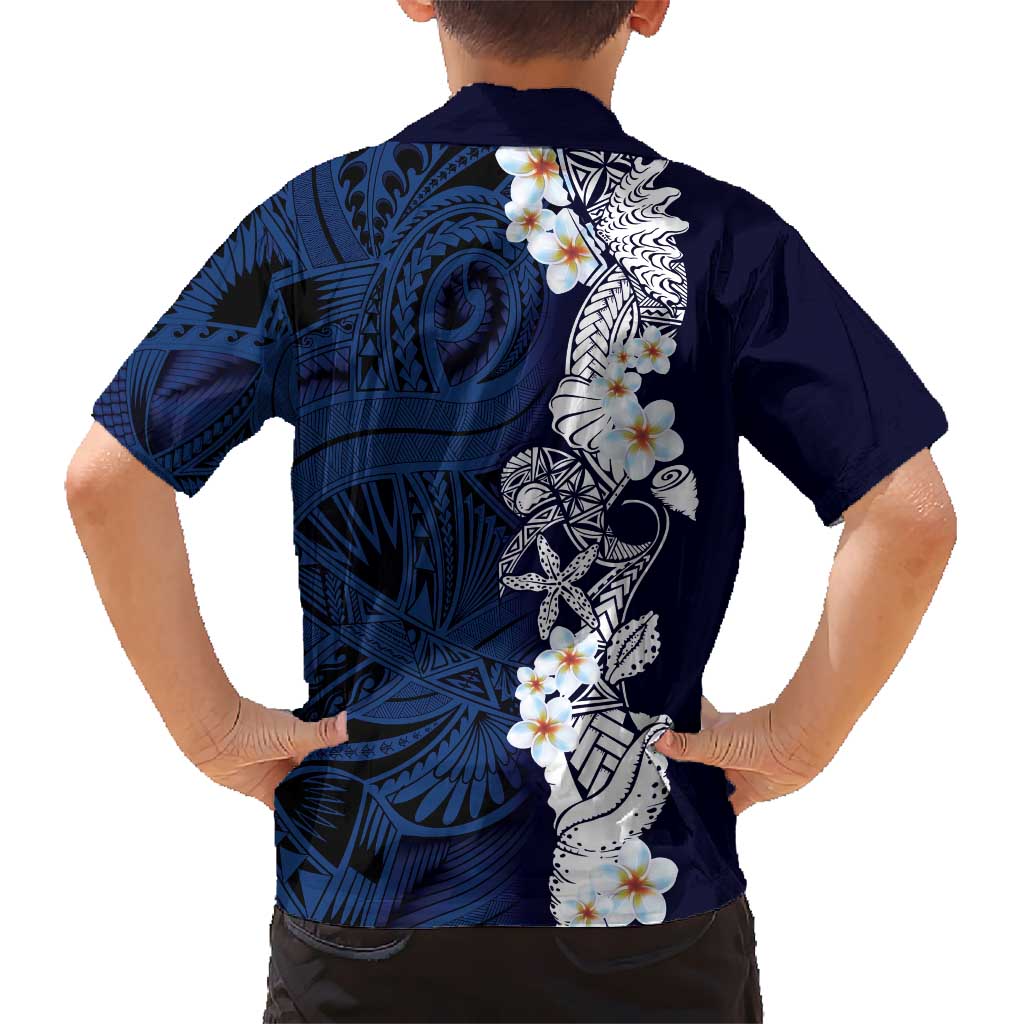 Blue Samoa Tattoo Kid Hawaiian Shirt Plumeria Samoan Ocean Tatau Pattern - Polynesian Pride