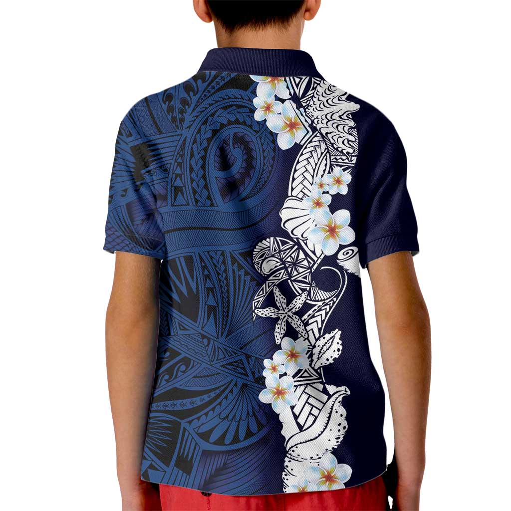 Blue Samoa Tattoo Kid Polo Shirt Plumeria Samoan Ocean Tatau Pattern - Polynesian Pride
