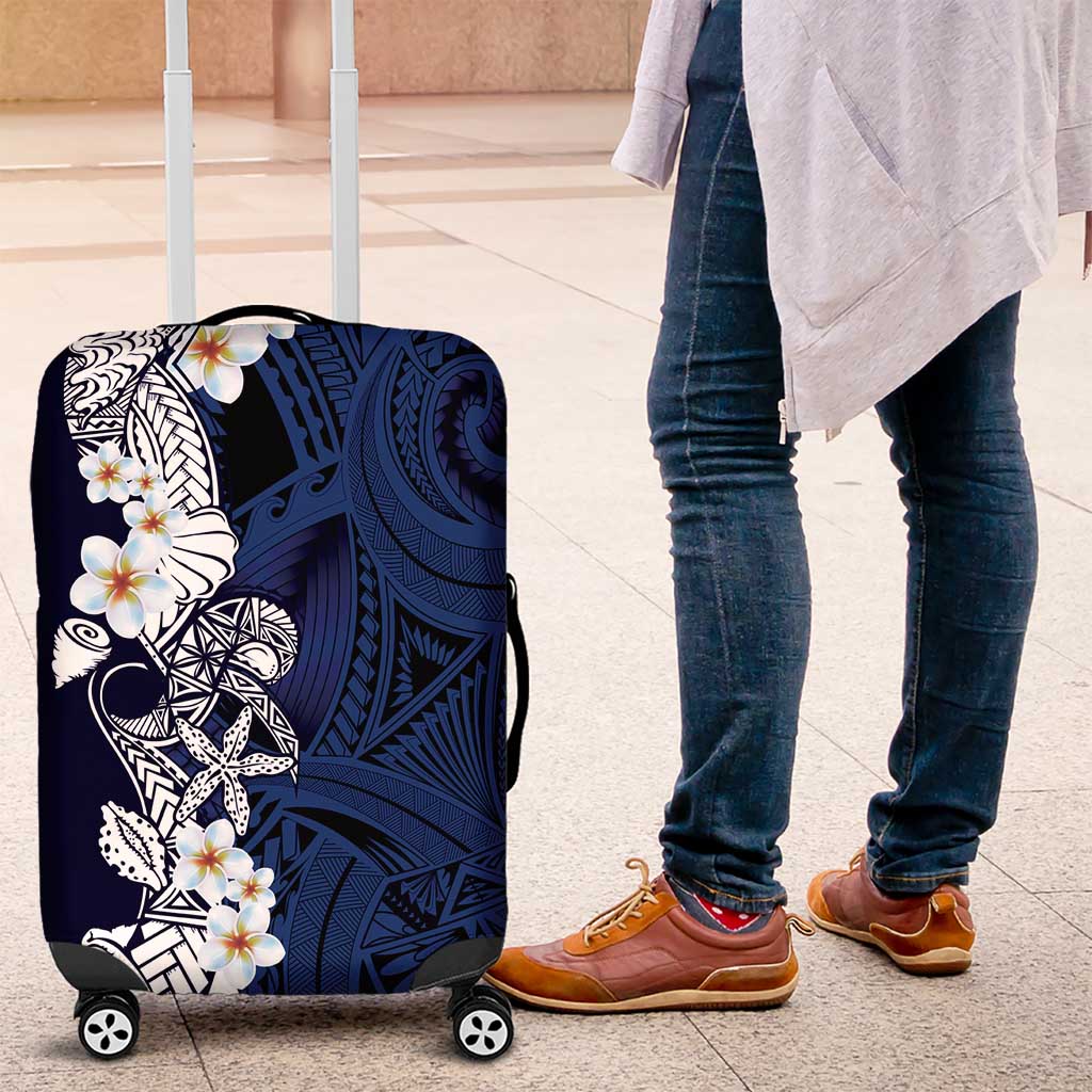 Blue Samoa Tattoo Luggage Cover Plumeria Samoan Ocean Tatau Pattern - Polynesian Pride