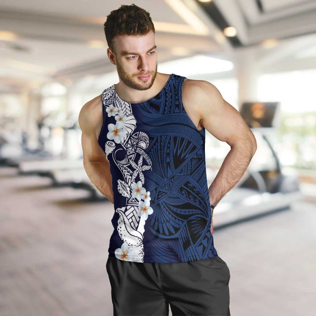 Blue Samoa Tattoo Men Tank Top Plumeria Samoan Ocean Tatau Pattern - Polynesian Pride