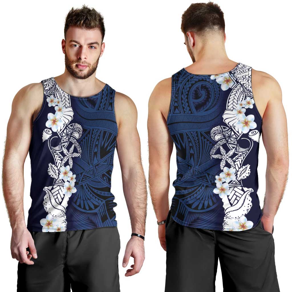 Blue Samoa Tattoo Men Tank Top Plumeria Samoan Ocean Tatau Pattern - Polynesian Pride