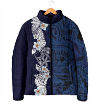 Blue Samoa Tattoo Padded Jacket Plumeria Samoan Ocean Tatau Pattern - Polynesian Pride