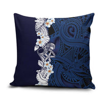 Blue Samoa Tattoo Pillow Cover Plumeria Samoan Ocean Tatau Pattern - Polynesian Pride